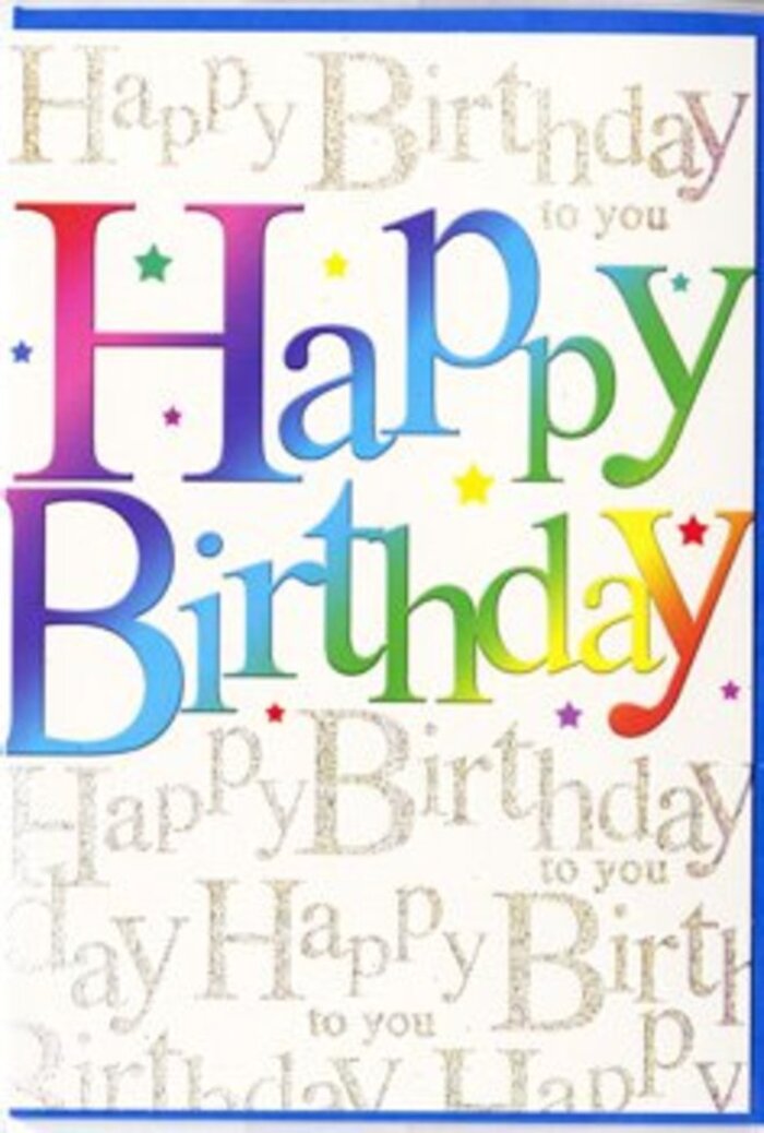 In the image, a stylish birthday card stands out with a design that manages to be both bold and refined, mirroring the mix of classic and contemporary you notice walking through Earls Court's side streets. The main feature is the phrase Happy Birthday, written in large, friendly block letters that appear centrally balanced and slightly arched, as though they are leaning forward in an enthusiastic greeting. Each letter carries its own vibrant colour, arranged in a smooth rainbow progression from left to right. Rich, wine-toned reds blend into juicy orange, then soften into buttery yellow, move through bright lime and garden green, and continue into cool teal, clear sky blue, and deeper indigo before ending in a full, velvety purple. The colours are saturated but softly graduated, like inks that have been carefully layered by hand. The background is a calm off-white, providing soft contrast without becoming stark. Across this backdrop, shimmering lines of gold script weave in a repeating message: Happy Birthday to you. The calligraphy is fine and looping, its rhythm steady and even, like a gentle hum beneath the main song. The gold ink has a metallic reflectiveness, catching light in delicate flashes that mimic the glint of glassware and candles at a birthday supper in a cosy Earls Court restaurant. The layering of bold, colourful text over the intricate script gives the illusion of depth, even though the card surface itself remains smooth and flat. There are no extra graphics or illustrations; instead, the design relies on colour harmony and typographic contrast to convey its sense of celebration. It feels like the perfect partner to a bright hand-tied bouquet waiting on a hallway console, ready to surprise someone returning home through the classic stucco-fronted doorways of the neighbourhood.